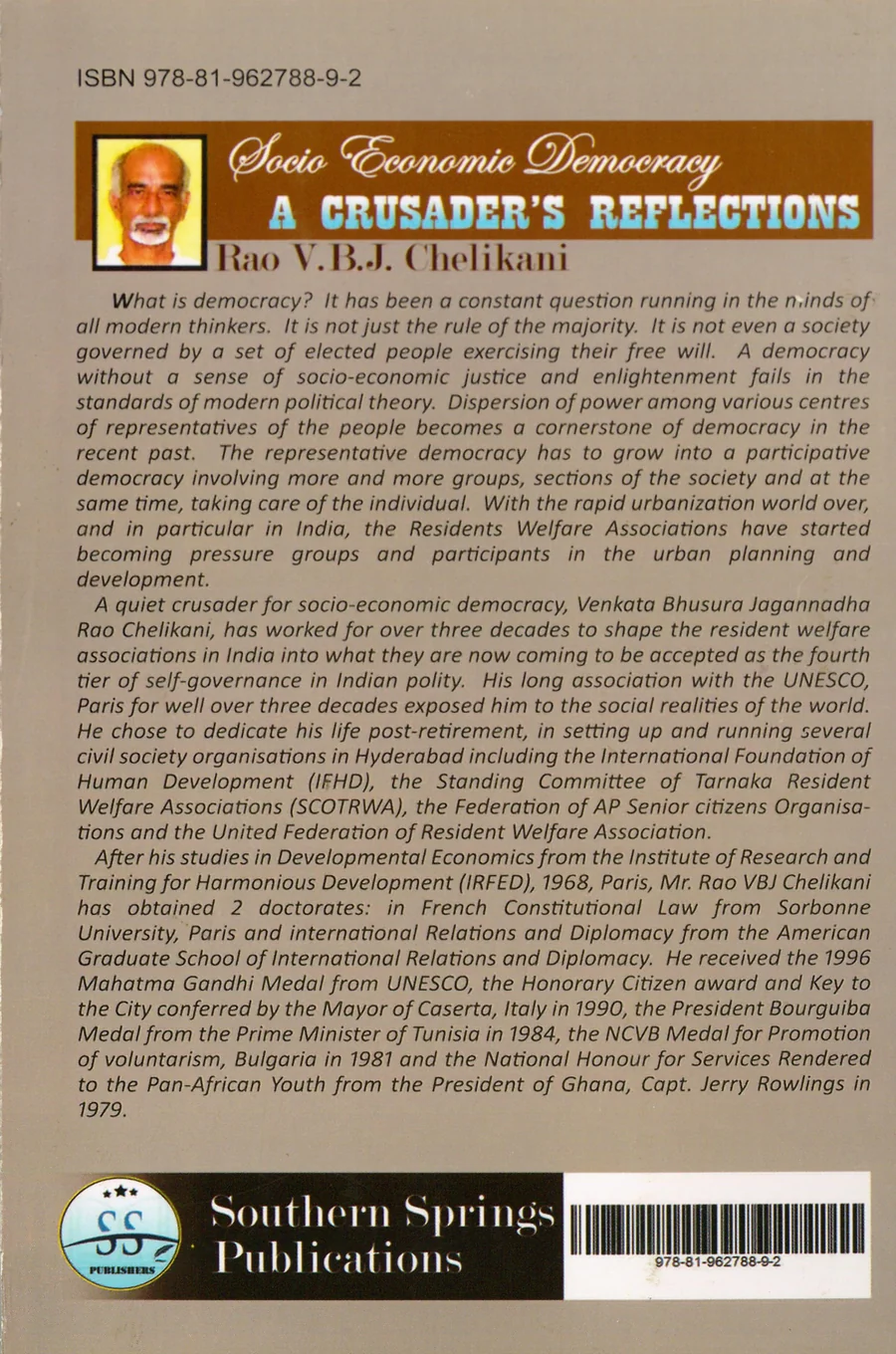 Socio Economic Democracy: A Crusader’s Reflections · Back cover