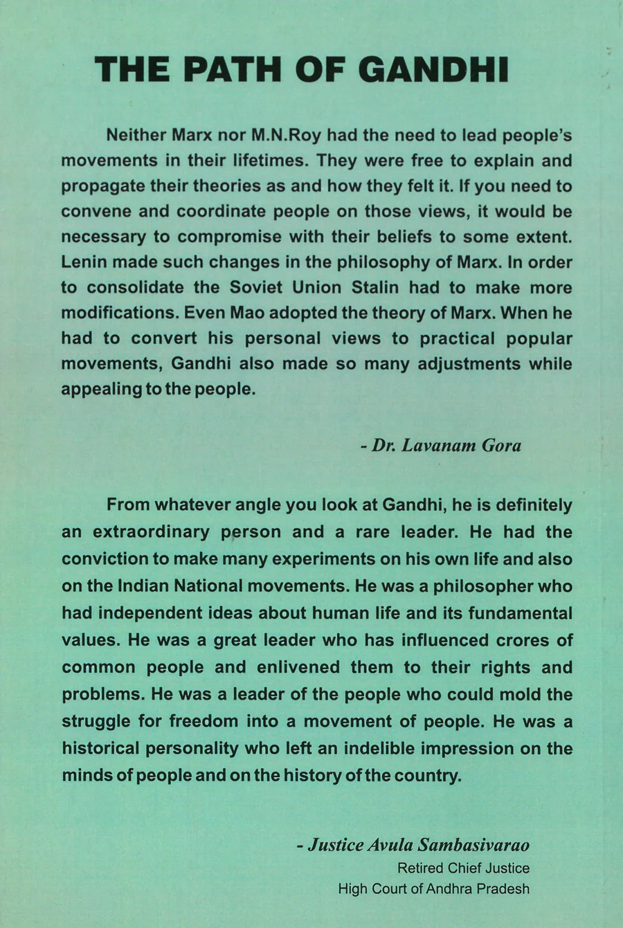 The Path of Gandhi · Back cover
